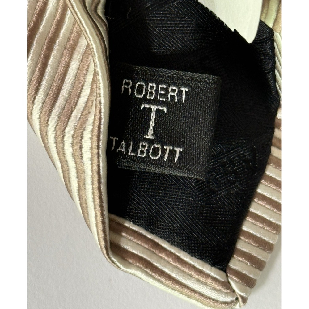 NWT ROBERT TALBOTT 100% Silk Tie Cream/Beige Striped - Made In USA - EUC - Picture 8 of 12